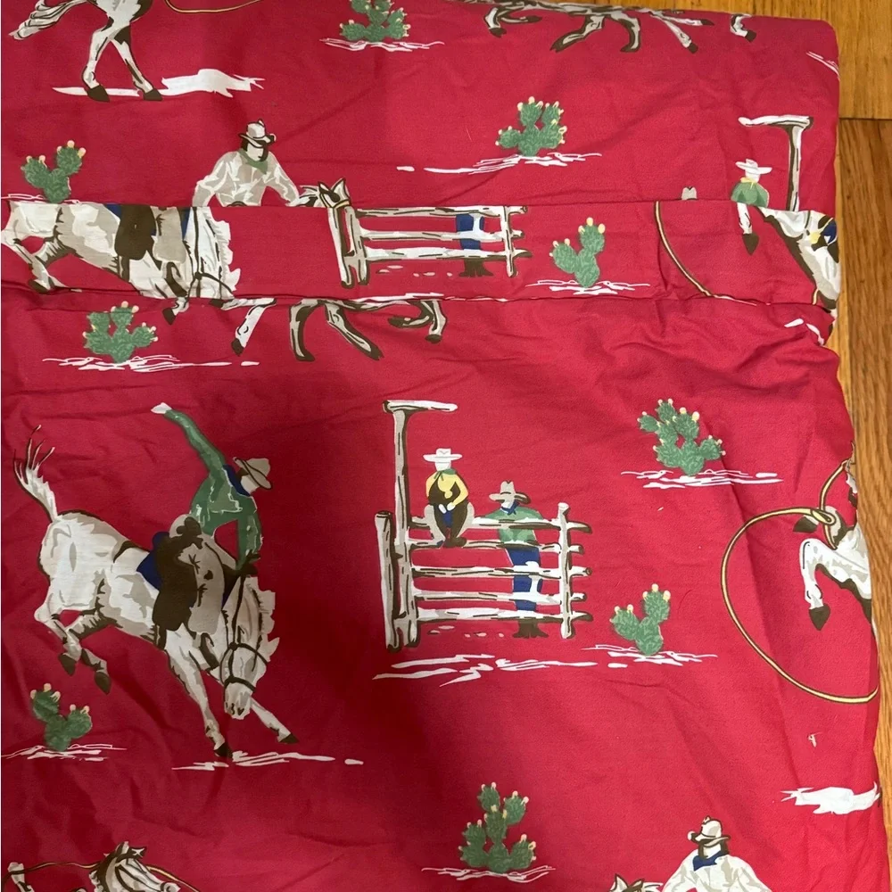 Vintage Red Cowboy Horses Rodeo Print comforter blanket Plaid Sided